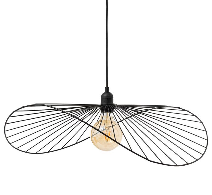 Lampe suspendue Suspension luminaire en polypropylène coloris noir et métal noi - Longueur 57 x Profondeur 16 x Hauteur 58 cm Lampe suspendue Suspension luminaire en polypropylène coloris noir et métal noi - Longueur 57 x Profondeur 16 x Hauteur 58 cm