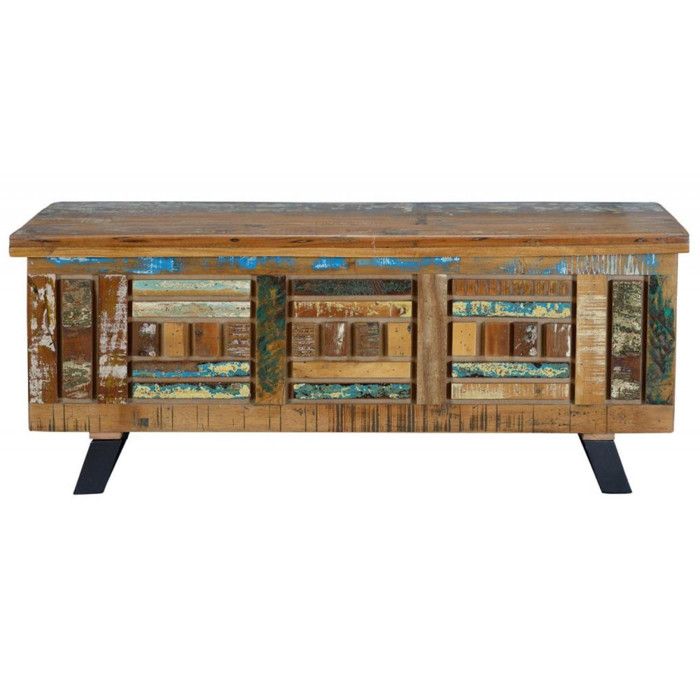 Coffre en Bois Recyclé - Giner y Colomer - Pieds Métal - Design Géométrique - Finition Satinée Coffre en Bois Recyclé - Giner y Colomer - Pieds Métal - Design Géométrique - Finition Satinée