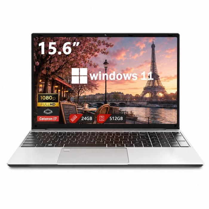 PC portable-15.6Intel Celeron I7(4C/4TJusquà 29 GHz)24Go RAM DDR4 512Go SSDWindows 11PROWiFi5HDMI，Ordinateur Portable