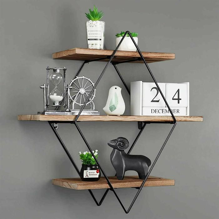 Étagères Flottantes Décorative à 3 Niveaux - Étagère Murale Industrielle en Bois et Métal pour Salon Chambre Cuisine