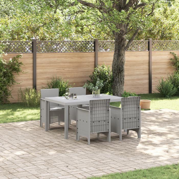 vidaXL Ensemble de salle à manger de jardin 5 pièces avec coussins gris clair poly rotin 3378709
