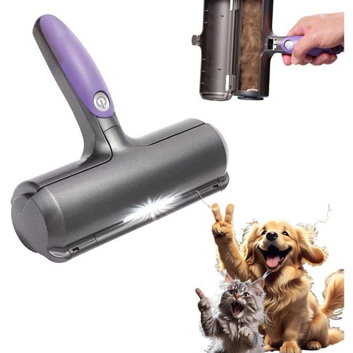 Comparer les prix de Sweeper Brush Brosse anti poils animaux Ramasse poils chat / chien - Violet et Gris Pour Canapé/Vêtements/Voiture Label