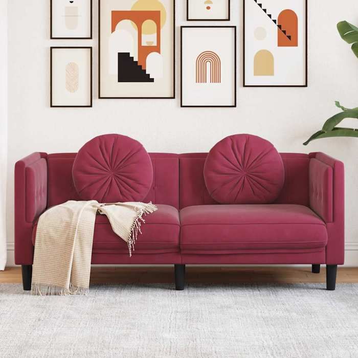 Rouge Canapé avec coussins - 2 places - KEETHE - Sofa adulte/enfant - rouge bordeaux velours LL945