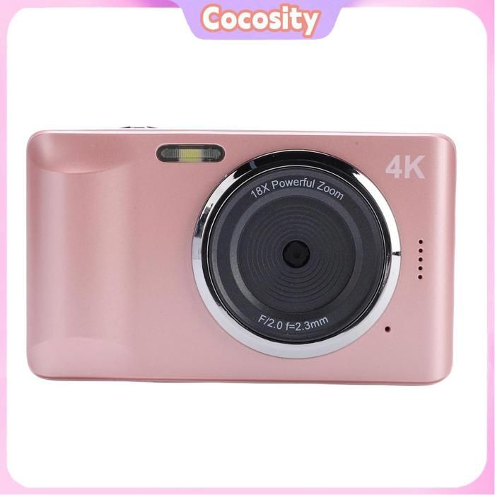 Appareil Photo Numérique 4K 64MP : Écran 28 Autofocus Zoom 18x Numérique + Flash – Pour Voyager et Enregistrer la Vie Rose