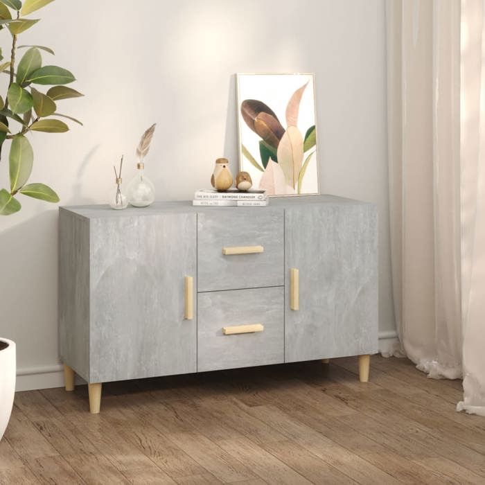 Buffet de rangement gris béton en bois dingénierie 100x36x60 cm avec porte rangement pour séjour et salle à manger