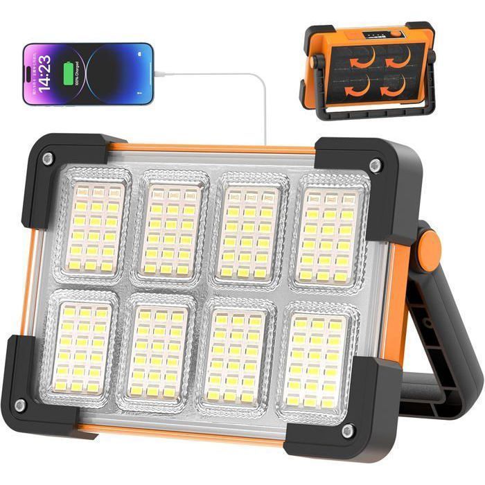 Projecteur LED Rechargeable 100W Portable avec Batterie Solaire 4 Modes 5400mAh Lampe de Travail pour Chantie LAMPE DE YYV