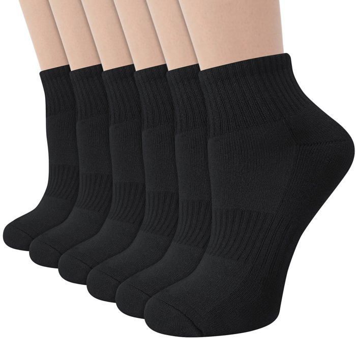 Chaussettes sport femme - 6 paires coton respirantes rembourrées anti-ampoules - Blanc/Noir - Taille UK 5-10 - Convient pour