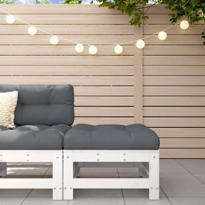 Repose-pied de jardin - vidaXL - Bois de pin massif - 57 5x57 5x30 cm - Coussin blanc - Coussin anthracite