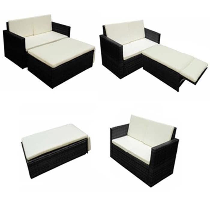 Salon de jardin en résine tressée - WIENS - 2 pièces - Coussins blancs crème - Housses amovibles et lavables