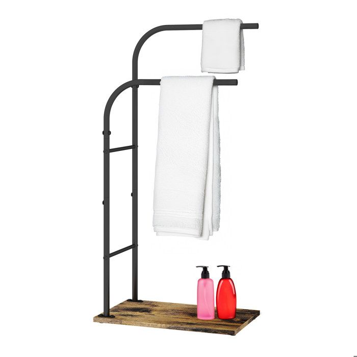 Relaxdays porte-serviettes avec étagère H x L x P : 80 5 x 40 x 24 cm style industriel 2 barres brun foncé/noir