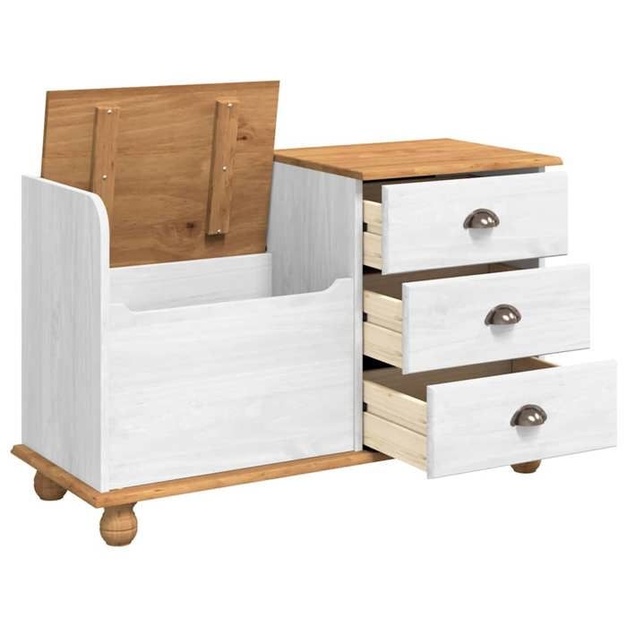 Black Friday Banc long de rangement - JILL - Meuble dentrée - ASKIM Blanc 100x39x62 cm - BB636