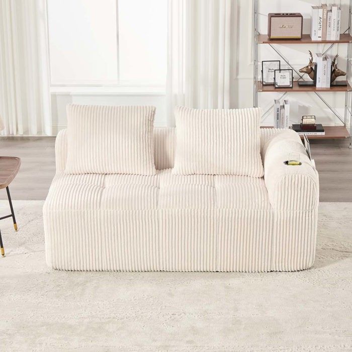Canapé 2 places - L158 x P93 x H61 - Beige - Velours côtelé - Poches latérales & porte-gobelet