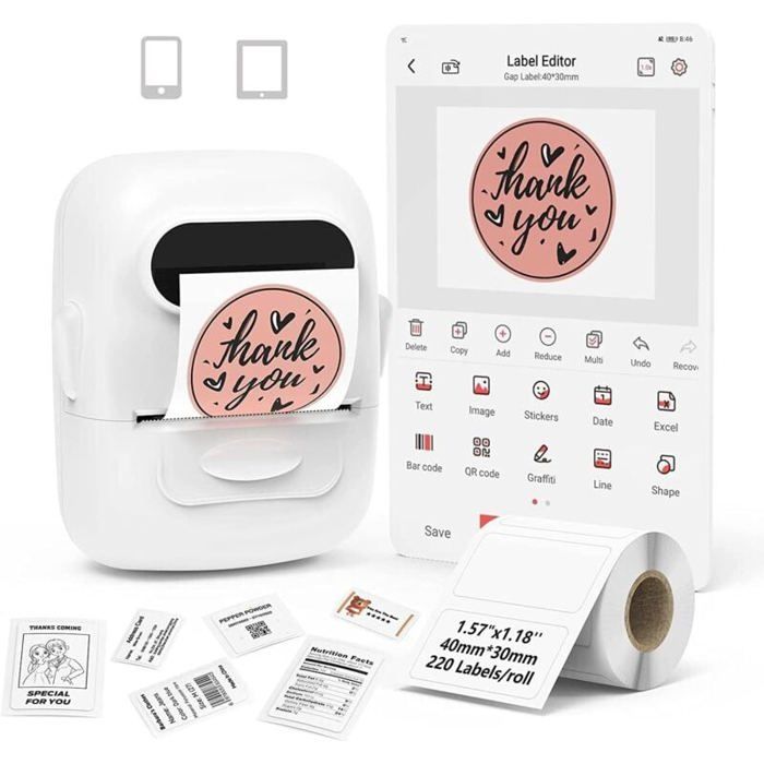Etiqueteuse Imprimante Etiquette Code Barre Mini Machine a Etiquettes Autocollantes Label Maker Bluetooth Thermique P50 Compatible