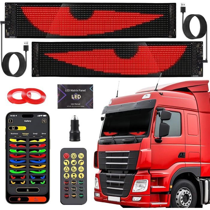Phares LED pour camions et voitures 2 pièces yeux de démon programmables dynamiquement via une application 374 x 92 mm