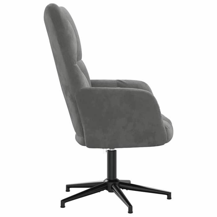 Fauteuil de relaxation en velours - MEUBLECHIC - Gris foncé - 62x68x91 cm - Pivotement à 360° - Mousse rembourrée