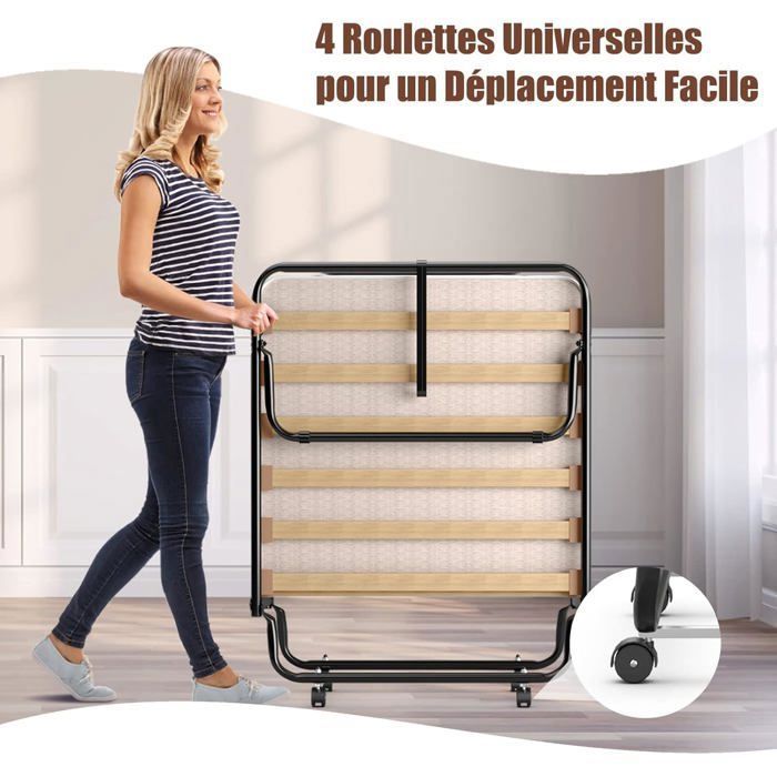 GIANTEX Lit Pliant 190x80x40CM avec Matelas en Mémoire de Forme-Charge 120KG-Cadre en Acier/15 Lattes/4 Roulettes Universelles GIANTEX Lit Pliant 190x80x40CM avec Matelas en Mémoire de Forme-Charge 120KG-Cadre en Acier/15 Lattes/4 Roulettes Universelles