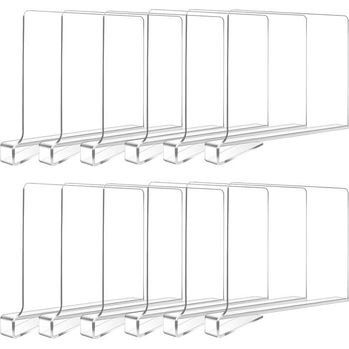 Étagère à vêtements réglable avec 12 étagères en acrylique transparent adaptée aux armoires en bois aux chambres et aux cuisines.