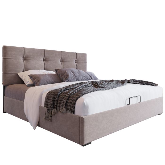 Lit coffre 140x200 cm - Lit hydraulique moderne avec rangement - Velours gris - Sans Matelas