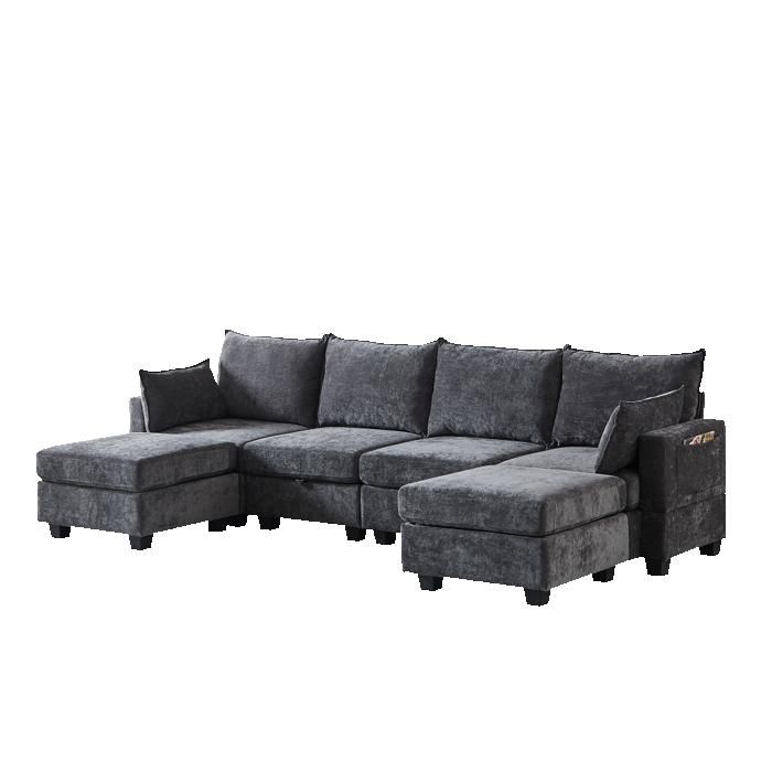 Canapé Dangle Modulable En Chenille Forme U Pouf De Rangement Méridienne 6 Places Salon Gris 289.6x141x87.6cm Canapé Dangle Modulable En Chenille Forme U Pouf De Rangement Méridienne 6 Places Salon Gris 289.6x141x87.6cm