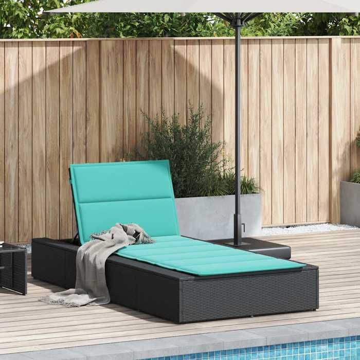 Transat/Lit-canapé dextérieur - CLARENCE® - Bain de Soleil simple - avec coussin flottant noir résine tressée 78070