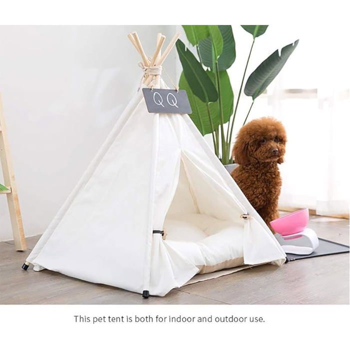 Tente Tipi Animaux avec Coussin Lavable Amovible – Abri Confortable pour Chien et Chat – Décoration Maison blanc CLAPIER