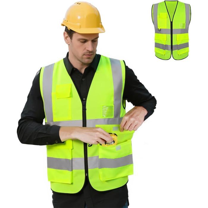 Gilet de sécurité haute visibilité bandes réfléchissantes couleur fluorescente unisexe pour travaux construction course vélo pêche