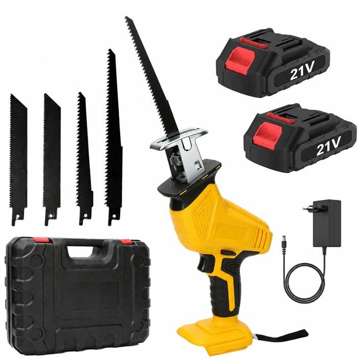 Scie sabre électrique sans fil Avec 4 lames -3500SPM -2 batterie 1.3Ah -Vitesse variable -15mm -Scie Alternative Couper Bois Métal