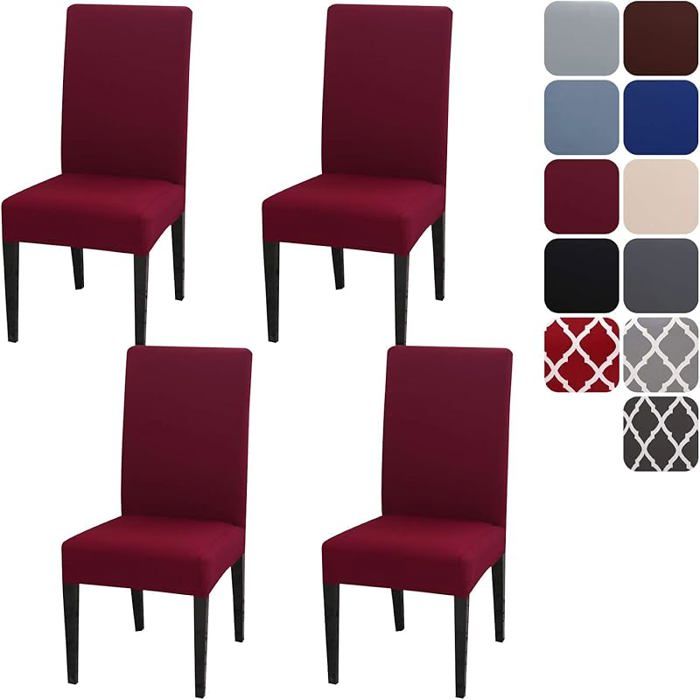 Housse de Chaise Extensible Lot de 4 ou 6 Coure Protecteur de Chaise Salle a Manger Universel Amovible 4 pièces A_rouge