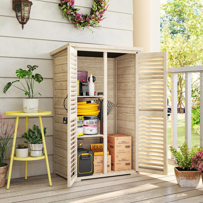 Abri de jardin en bois 75 x 50 x 118 cm naturel armoire de rangement outils avec 2 étagères et 2 portes