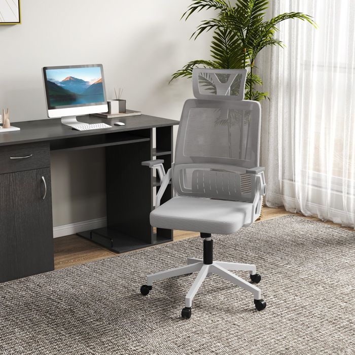 Chaise de bureau en maille pivotante 60 x 61 x 104 5-121 5 cm gris hauteur et appui-tête réglables Chaise de bureau en maille pivotante 60 x 61 x 104 5-121 5 cm gris hauteur et appui-tête réglables