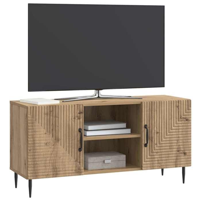 Meuble TV - vidaXL - banc TV - bois dingénierie - chêne artisanal - 102 x 34 5 x 50 cm - 1 étagère - avec porte{rfk31w}
