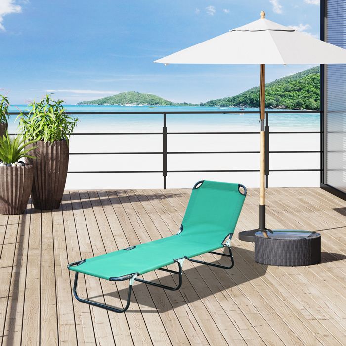 Transat de jardin pliable 188 x 56 x 28 cm vert dossier inclinable 4 positions