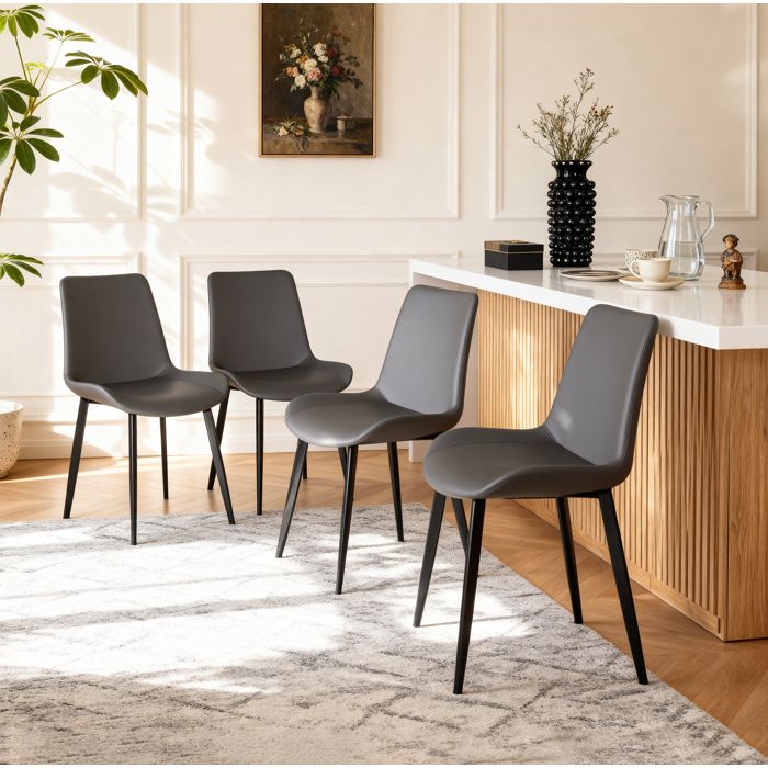 Lot de 4 chaises de salle a manger modernes grises en simili cuir PU avec pieds en acier carbone