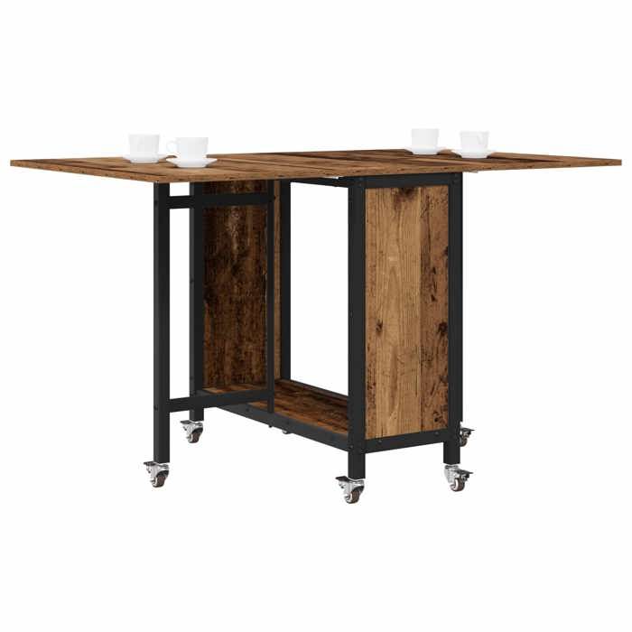 Les SoldesTable à manger - Table de salon rectangulaire au style industriel - pliante avec roulettes 130 x 80 x 76 5 cm xby98w