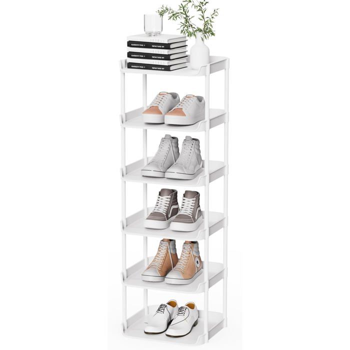 Porte-chaussures 6 niveaux empilable - étagère à chaussures 28 x 26 cm en polypropylène blanc
