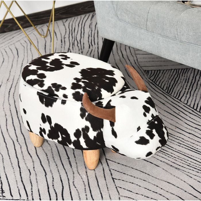 Tabouret animalier avec rangement – motif vache noir et blanc – 62 x 35 x 36 cm