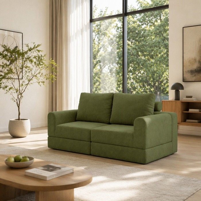 Canapé Convertible - COZHYESS - Canapé Lit 2 Place - 2 Oreillers  - Flanelle Vert