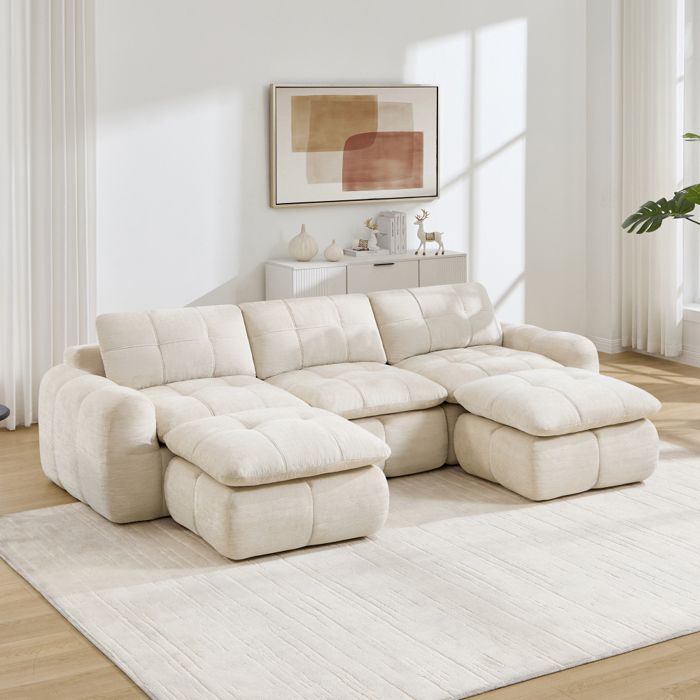 Canapé modulable Compressé dangle 3 places-Canapé lit convertible en forme de Umousse haute densité 32Dbeige