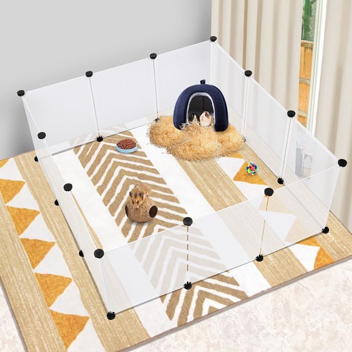 Enclos modulable 12 panneaux 45 x 35 cm pour petits animaux parc DIY en plastique PP et métal blanc pour lapin et cobaye maison