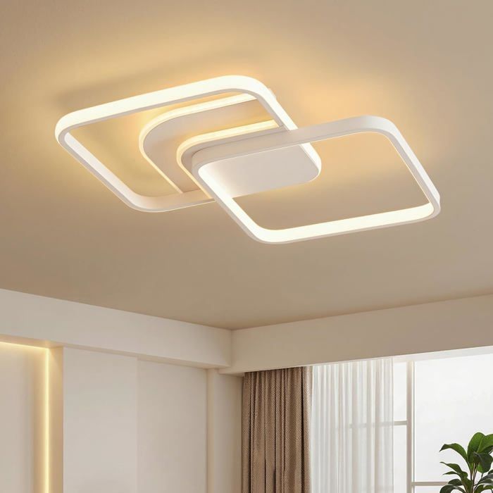 Plafonnier LED Moderne - 45W - Dimmable 3 Couleurs - Lampe de Plafond avec Télécommande - Mémoire et Minuterie - Blanc