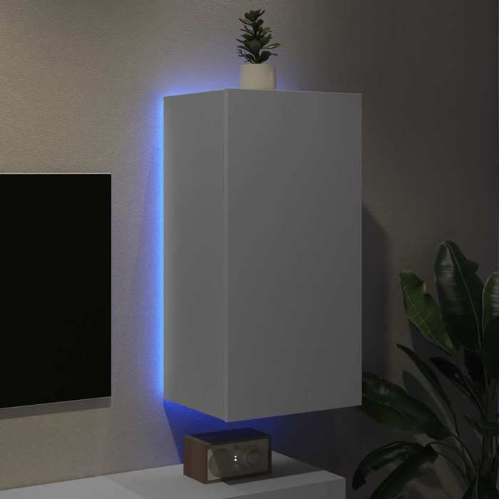 CONFORTHA®Meuble TV mural avec lumières LED blanc 40 5x35x80 cm - Meuble HIFI (9053)