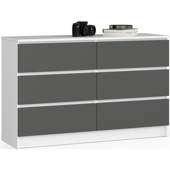 Commode AKORD CL-3 3 Tiroirs - Meuble Rangement Chambre, Salon - L60 X H57 X P35 Cm - Gris Graphite Ou Blanc