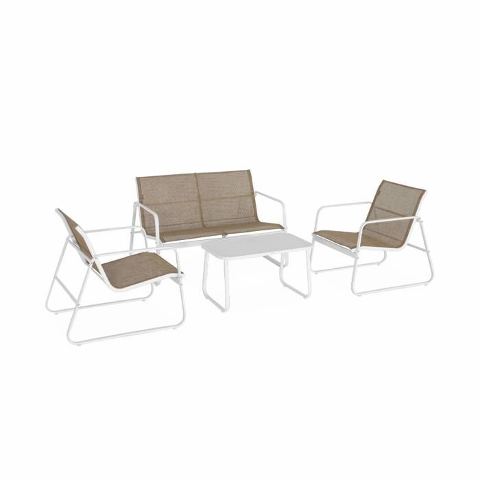 Salon de jardin en métal et textilène pour 4 personnes. blanc et naturel. design Salon de jardin en métal et textilène pour 4 personnes. blanc et naturel. design