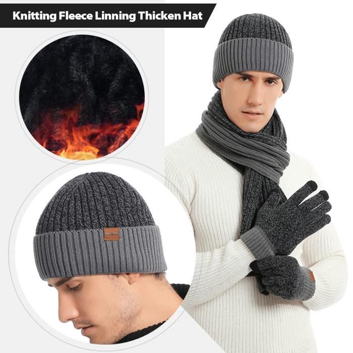 Bonnet Echarpe Gants Tactiles Idée Cadeau Homme, Ensemble Bonnet