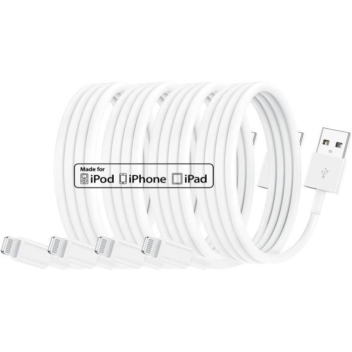 4 Pack] 3m Câble Chargeur iPhone certifiés MFi Apple, Cordon de câble Apple  Lightning vers USB 3 mètres [355] - Cdiscount Téléphonie