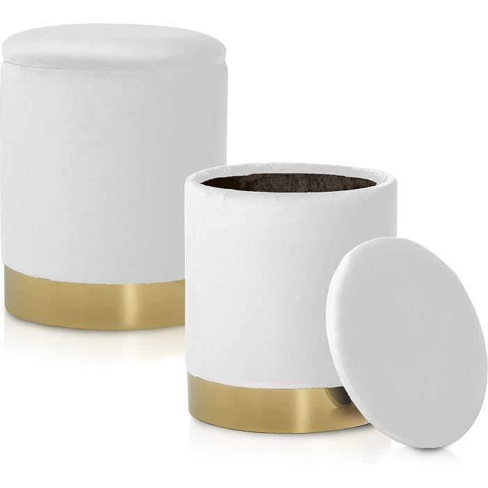 Tabouret Rond En Velours Rose Rembourré Élégant - Repose-Pieds Confortable Base Métal Doré Pour Maquillage, Salon Et Chambre