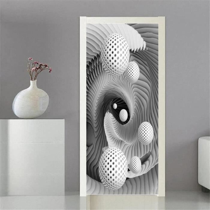 Autocollant Mural 3D Porte Dessin Animé Planche De Surf - Décor Trompe-l'œil Amovible, 90x210 Cm