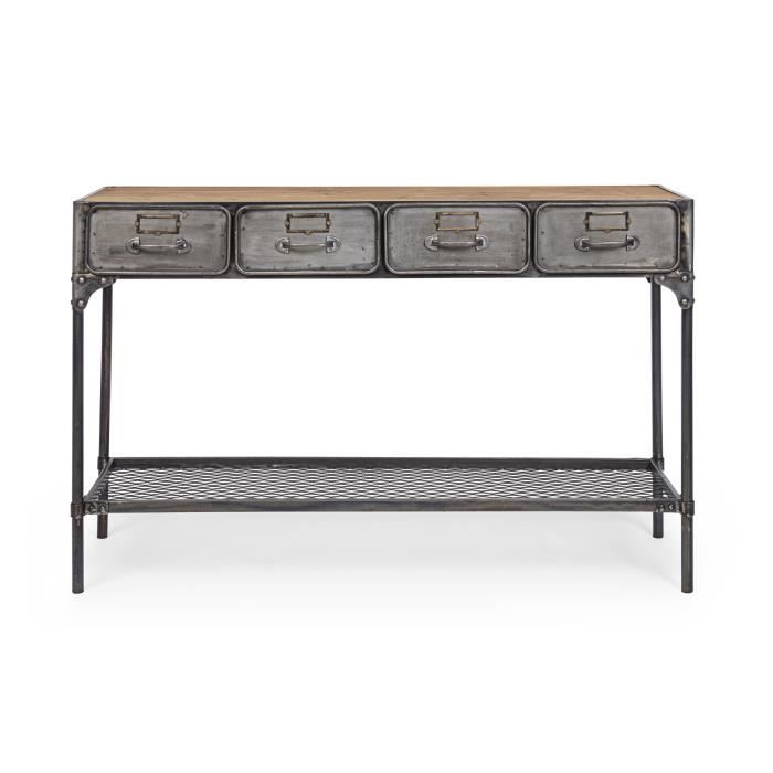 Console 4 tiroirs 119x41x79 cm en pin et acier - HORASAN - Cdiscount Maison