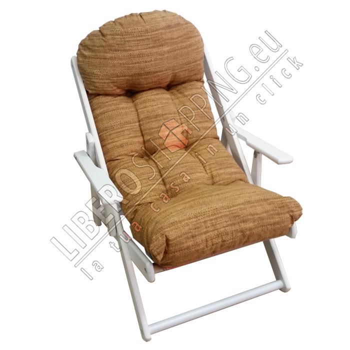 Fauteuil de jardin - RELAX - Pliable - 3 positions - Bois de sapin laqué blanc - Coussin en polycoton