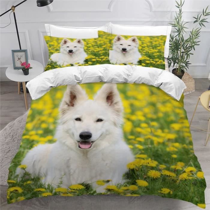 Housse De Couette Golden Retriever 150x200 Cm – 2 Pièces En Microfibre, Motif Chien Rose